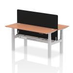Air Back-to-Back 1600 x 600mm Height Adjustable 2 Person Bench Desk Beech Top with Cable Ports Silver Frame with Black Straight Screen HA02181