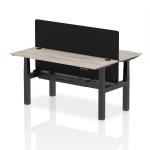 Air Back-to-Back 1600 x 600mm Height Adjustable 2 Person Bench Desk Grey Oak Top with Cable Ports Black Frame with Black Straight Screen HA02185