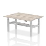 Air Back-to-Back 1600 x 600mm Height Adjustable 2 Person Bench Desk Grey Oak Top with Cable Ports Silver Frame HA02186