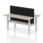 Air Back-to-Back 1600 x 600mm Height Adjustable 2 Person Bench Desk Grey Oak Top with Cable Ports Silver Frame with Black Straight Screen HA02187