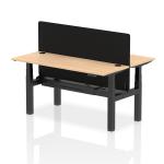Air Back-to-Back 1600 x 600mm Height Adjustable 2 Person Bench Desk Maple Top with Cable Ports Black Frame with Black Straight Screen HA02191