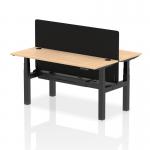 Air Back-to-Back 1600 x 600mm Height Adjustable 2 Person Office Bench Desk Maple Top with Cable Ports Black Frame with Black Straight Screen HA02191