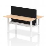 Air Back-to-Back 1600 x 600mm Height Adjustable 2 Person Office Bench Desk Maple Top with Cable Ports White Frame with Black Straight Screen HA02195