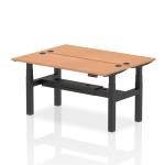 Air Back-to-Back 1600 x 600mm Height Adjustable 2 Person Bench Desk Oak Top with Cable Ports Black Frame HA02196