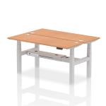 Air Back-to-Back 1600 x 600mm Height Adjustable 2 Person Bench Desk Oak Top with Cable Ports Silver Frame HA02198