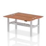 Air Back-to-Back 1600 x 600mm Height Adjustable 2 Person Bench Desk Walnut Top with Cable Ports Silver Frame HA02204