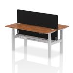 Air Back-to-Back 1600 x 600mm Height Adjustable 2 Person Bench Desk Walnut Top with Cable Ports Silver Frame with Black Straight Screen HA02205