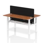 Air Back-to-Back 1600 x 600mm Height Adjustable 2 Person Bench Desk Walnut Top with Cable Ports White Frame with Black Straight Screen HA02207