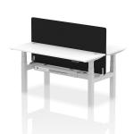 Air Back-to-Back 1600 x 600mm Height Adjustable 2 Person Bench Desk White Top with Cable Ports Silver Frame with Black Straight Screen HA02211