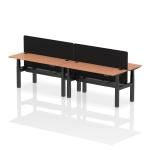 Air Back-to-Back 1600 x 600mm Height Adjustable 4 Person Bench Desk Beech Top with Cable Ports Black Frame with Black Straight Screen HA02215