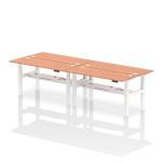 Air Back-to-Back 1600 x 600mm Height Adjustable 4 Person Bench Desk Beech Top with Cable Ports White Frame HA02218