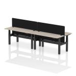 Air Back-to-Back 1600 x 600mm Height Adjustable 4 Person Bench Desk Grey Oak Top with Cable Ports Black Frame with Black Straight Screen HA02221