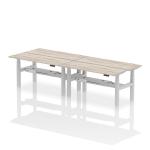 Air Back-to-Back 1600 x 600mm Height Adjustable 4 Person Bench Desk Grey Oak Top with Cable Ports Silver Frame HA02222
