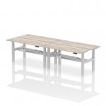 Air Back-to-Back 1600 x 600mm Height Adjustable 4 Person Bench Desk Grey Oak Top with Cable Ports Silver Frame HA02222