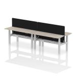 Air Back-to-Back 1600 x 600mm Height Adjustable 4 Person Bench Desk Grey Oak Top with Cable Ports Silver Frame with Black Straight Screen HA02223