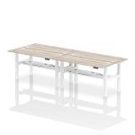 Air Back-to-Back 1600 x 600mm Height Adjustable 4 Person Bench Desk Grey Oak Top with Cable Ports White Frame HA02224