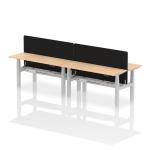Air Back-to-Back 1600 x 600mm Height Adjustable 4 Person Bench Desk Maple Top with Cable Ports Silver Frame with Black Straight Screen HA02229