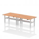 Air Back-to-Back 1600 x 600mm Height Adjustable 4 Person Office Bench Desk Oak Top with Cable Ports Silver Frame HA02234