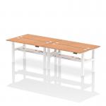 Air Back-to-Back 1600 x 600mm Height Adjustable 4 Person Office Bench Desk Oak Top with Cable Ports White Frame HA02236