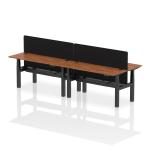 Air Back-to-Back 1600 x 600mm Height Adjustable 4 Person Bench Desk Walnut Top with Cable Ports Black Frame with Black Straight Screen HA02239