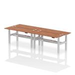 Air Back-to-Back 1600 x 600mm Height Adjustable 4 Person Bench Desk Walnut Top with Cable Ports Silver Frame HA02240