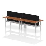 Air Back-to-Back 1600 x 600mm Height Adjustable 4 Person Bench Desk Walnut Top with Cable Ports Silver Frame with Black Straight Screen HA02241