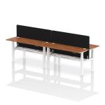 Air Back-to-Back 1600 x 600mm Height Adjustable 4 Person Bench Desk Walnut Top with Cable Ports White Frame with Black Straight Screen HA02243