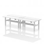 Air Back-to-Back 1600 x 600mm Height Adjustable 4 Person Office Bench Desk White Top with Cable Ports Silver Frame HA02246