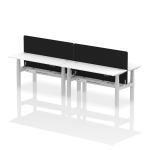 Air Back-to-Back 1600 x 600mm Height Adjustable 4 Person Bench Desk White Top with Cable Ports Silver Frame with Black Straight Screen HA02247