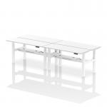 Air Back-to-Back 1600 x 600mm Height Adjustable 4 Person Office Bench Desk White Top with Cable Ports White Frame HA02248