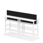 Air Back-to-Back 1600 x 600mm Height Adjustable 4 Person Bench Desk White Top with Cable Ports White Frame with Black Straight Screen HA02249
