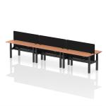 Air Back-to-Back 1600 x 600mm Height Adjustable 6 Person Bench Desk Beech Top with Cable Ports Black Frame with Black Straight Screen HA02251