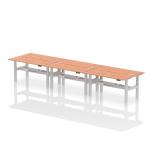 Air Back-to-Back 1600 x 600mm Height Adjustable 6 Person Bench Desk Beech Top with Cable Ports Silver Frame HA02252
