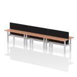 Air Back-to-Back 1600 x 600mm Height Adjustable 6 Person Bench Desk Beech Top with Cable Ports Silver Frame with Black Straight Screen HA02253