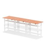 Air Back-to-Back 1600 x 600mm Height Adjustable 6 Person Bench Desk Beech Top with Cable Ports White Frame HA02254