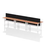 Air Back-to-Back 1600 x 600mm Height Adjustable 6 Person Bench Desk Beech Top with Cable Ports White Frame with Black Straight Screen HA02255