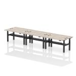 Air Back-to-Back 1600 x 600mm Height Adjustable 6 Person Bench Desk Grey Oak Top with Cable Ports Black Frame HA02256