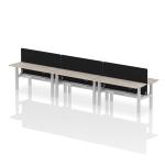 Air Back-to-Back 1600 x 600mm Height Adjustable 6 Person Bench Desk Grey Oak Top with Cable Ports Silver Frame with Black Straight Screen HA02259