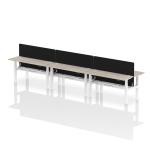 Air Back-to-Back 1600 x 600mm Height Adjustable 6 Person Bench Desk Grey Oak Top with Cable Ports White Frame with Black Straight Screen HA02261
