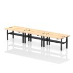 Air Back-to-Back 1600 x 600mm Height Adjustable 6 Person Bench Desk Maple Top with Cable Ports Black Frame HA02262