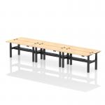 Air Back-to-Back 1600 x 600mm Height Adjustable 6 Person Office Bench Desk Maple Top with Cable Ports Black Frame HA02262