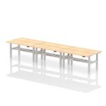 Air Back-to-Back 1600 x 600mm Height Adjustable 6 Person Bench Desk Maple Top with Cable Ports Silver Frame HA02264