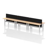 Air Back-to-Back 1600 x 600mm Height Adjustable 6 Person Bench Desk Maple Top with Cable Ports Silver Frame with Black Straight Screen HA02265