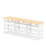 Air Back-to-Back 1600 x 600mm Height Adjustable 6 Person Bench Desk Maple Top with Cable Ports White Frame HA02266