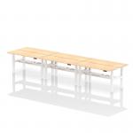 Air Back-to-Back 1600 x 600mm Height Adjustable 6 Person Office Bench Desk Maple Top with Cable Ports White Frame HA02266