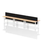 Air Back-to-Back 1600 x 600mm Height Adjustable 6 Person Bench Desk Maple Top with Cable Ports White Frame with Black Straight Screen HA02267