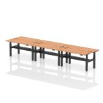 Air Back-to-Back 1600 x 600mm Height Adjustable 6 Person Bench Desk Oak Top with Cable Ports Black Frame HA02268