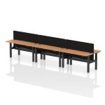 Air Back-to-Back 1600 x 600mm Height Adjustable 6 Person Bench Desk Oak Top with Cable Ports Black Frame with Black Straight Screen HA02269