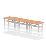 Air Back-to-Back 1600 x 600mm Height Adjustable 6 Person Bench Desk Oak Top with Cable Ports Silver Frame HA02270