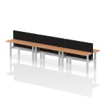 Air Back-to-Back 1600 x 600mm Height Adjustable 6 Person Bench Desk Oak Top with Cable Ports Silver Frame with Black Straight Screen HA02271